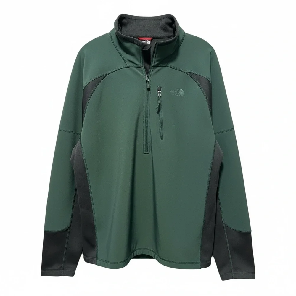 THE NORTH FACE Men Jumper Size XL‎ Quarter-Zip Pullover Green High Neck Stretch